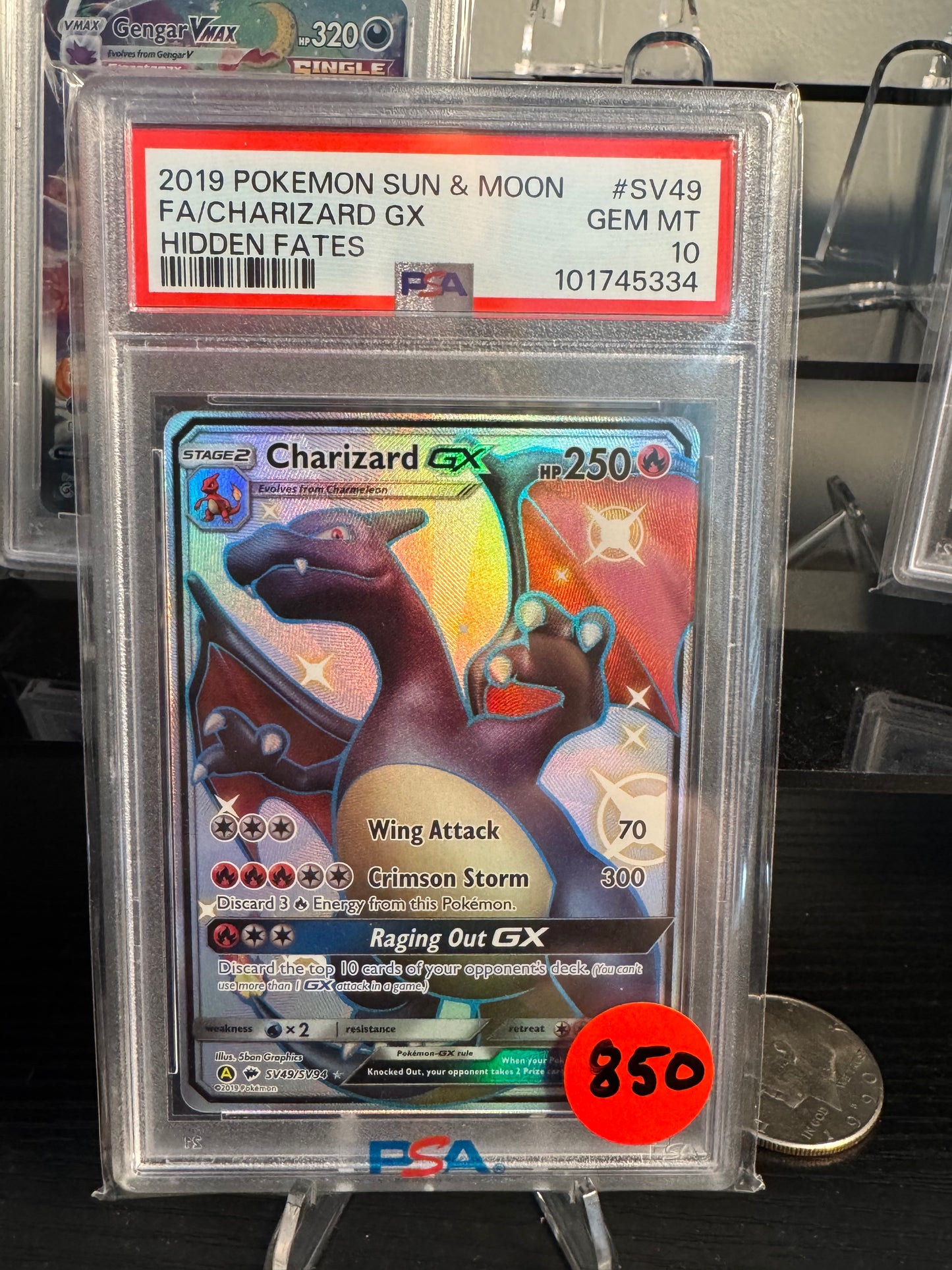 PSA 10 Charizard GX Hidden Fates SV49