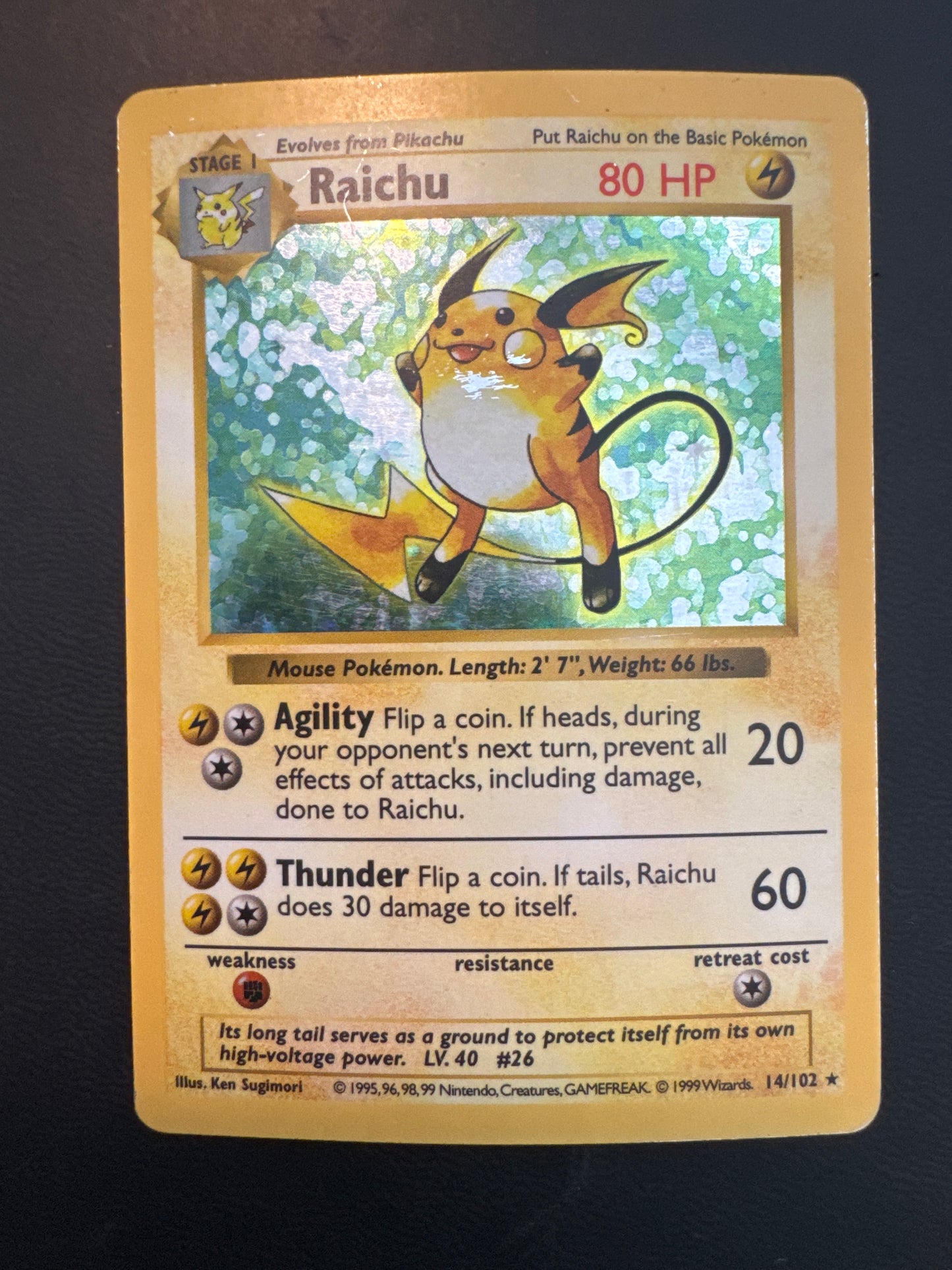 Base set Shadowless Raichu MP 14/102